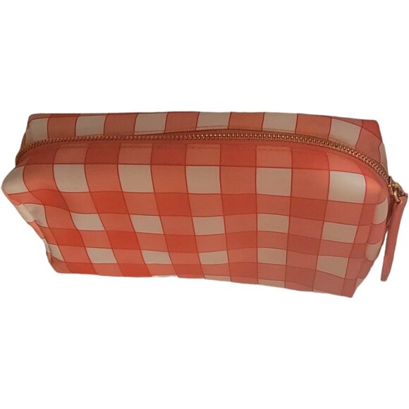 Mid Size Cosmetic pouch with orange - white checkered print - Picture 1 of 3